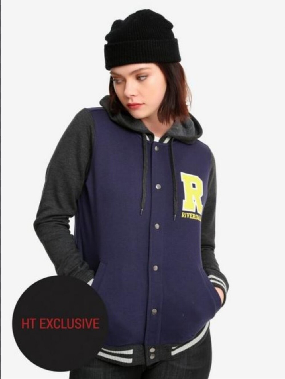 Riverdale Inspired Navy and Charcoal Varsity Jacket with Yellow 'R'